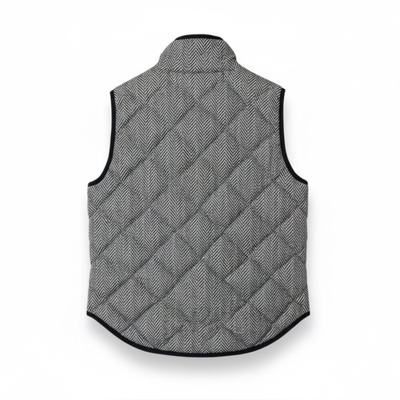 J.Crew Herringbone Quilted Puffer Vest Gray Black Trim Size S - Picture 5 of 6